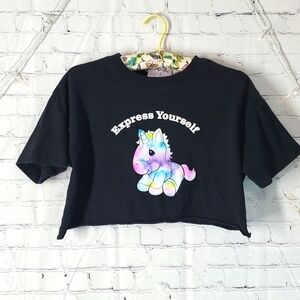 Forever 21 x Precious Moments Pastel Rainbow Unicorn Crop Top Womens Size Small